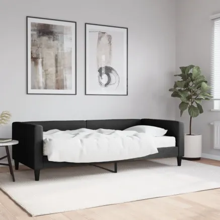 Lit de jour avec matelas noir 90x200 cm tissu