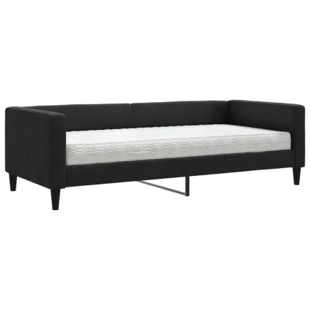 Lit de jour avec matelas noir 90x200 cm tissu 2
