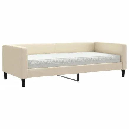 Lit de jour avec matelas crème 90x200 cm tissu 2