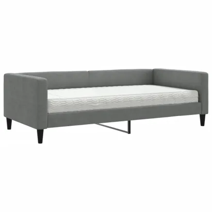 Lit de jour avec matelas gris foncé 100x200 cm tissu 2
