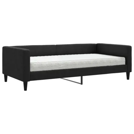 Lit de jour avec matelas noir 100x200 cm tissu 2