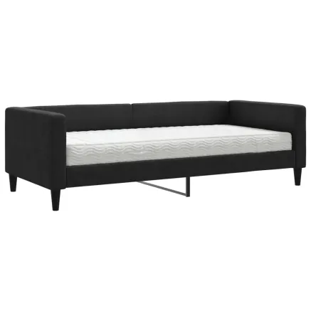 Lit de jour avec matelas noir 90x190 cm tissu 2