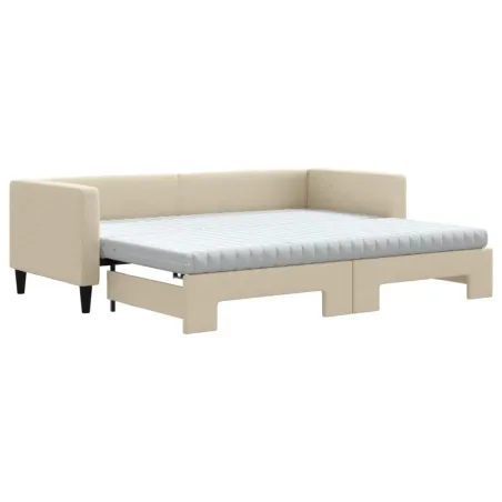 Lit de jour avec gigogne et matelas crème 80x200 cm tissu