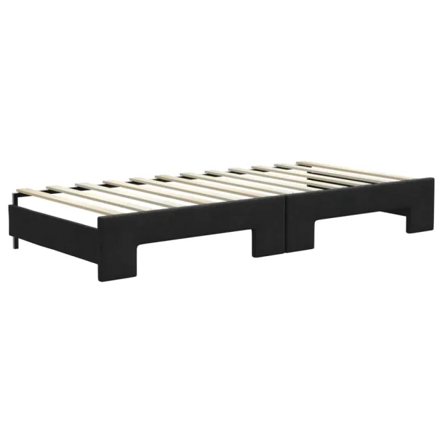 Lit de jour avec gigogne et matelas noir 90x200 cm tissu