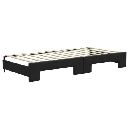 Lit de jour avec gigogne et matelas noir 90x200 cm tissu