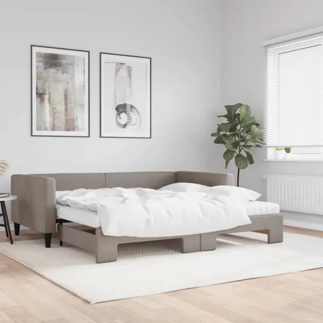 Lit de jour avec gigogne et matelas taupe 100x200 cm tissu