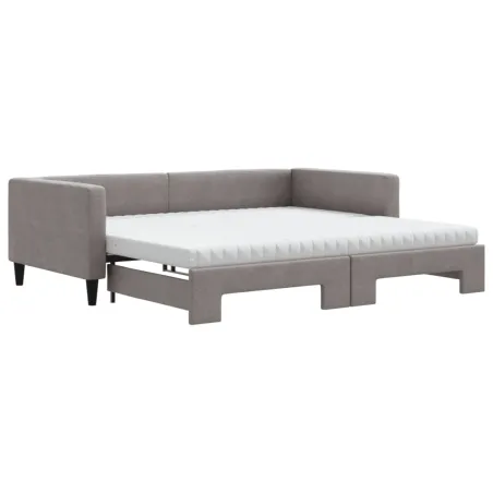 Lit de jour avec gigogne et matelas taupe 100x200 cm tissu