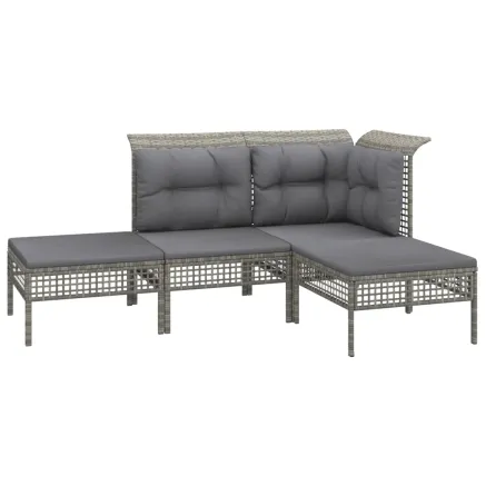 Salon de jardin 4 pcs avec coussins Gris Résine tressée 2