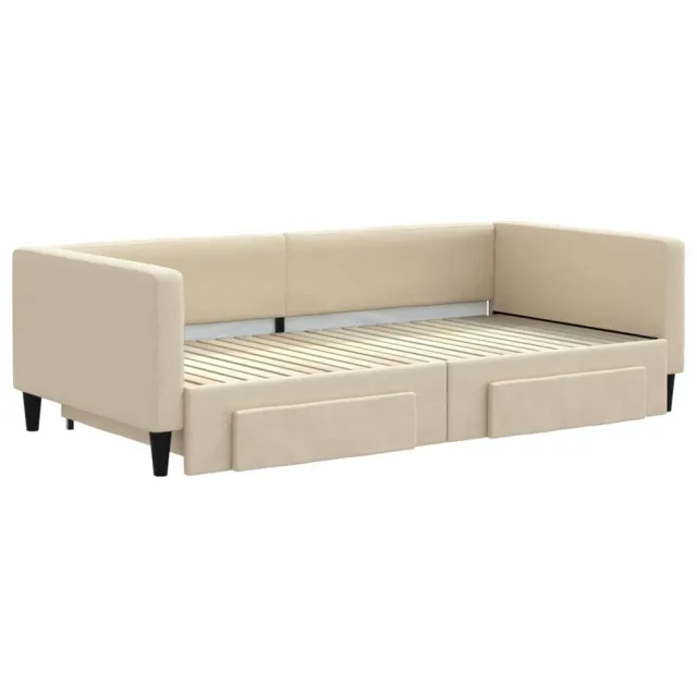 Lit de jour avec gigogne et tiroirs crème 100x200 cm tissu