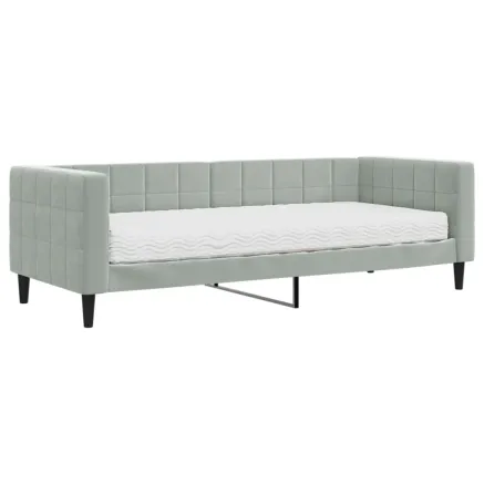 Lit de jour avec matelas gris clair 80x200 cm velours 2