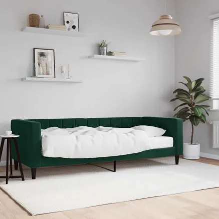 Lit de jour avec matelas vert foncé 80x200 cm velours
