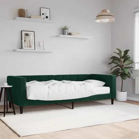 Lit de jour avec matelas vert foncé 80x200 cm velours
