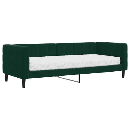 Lit de jour avec matelas vert foncé 80x200 cm velours