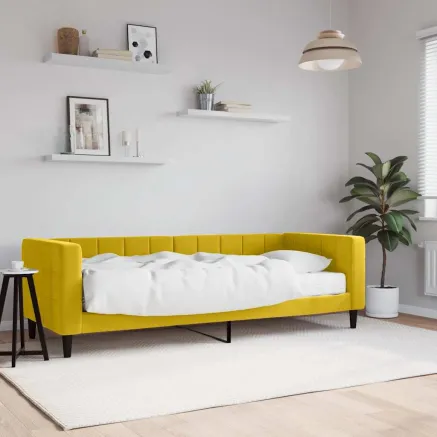 Lit de jour avec matelas jaune 80x200 cm velours