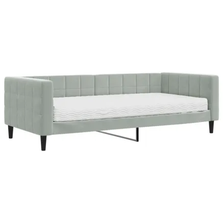 Lit de jour avec matelas gris clair 90x200 cm velours 2
