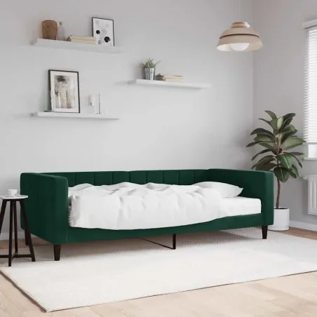 Lit de jour avec matelas vert foncé 90x200 cm velours