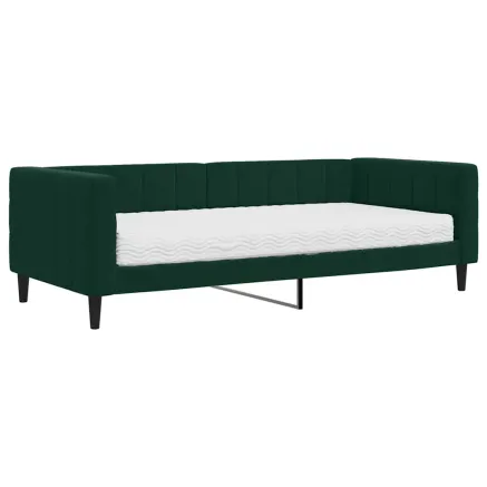 Lit de jour avec matelas vert foncé 90x200 cm velours 2