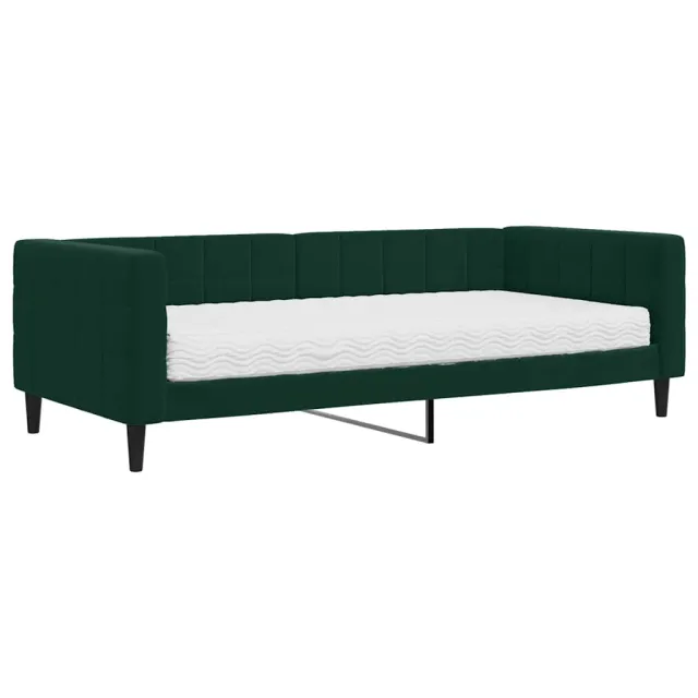 Lit de jour avec matelas vert foncé 90x200 cm velours