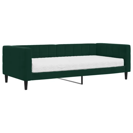 Lit de jour avec matelas vert foncé 90x200 cm velours