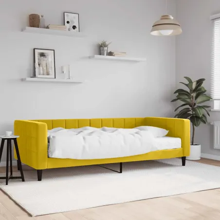 Lit de jour avec matelas jaune 90x200 cm velours
