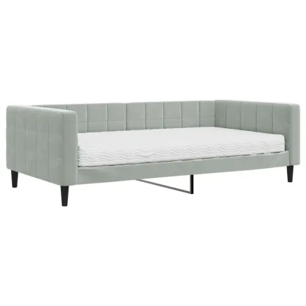 Lit de jour avec matelas gris clair 100x200 cm velours 2