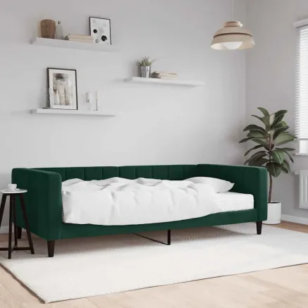 Lit de jour avec matelas vert foncé 100x200 cm velours