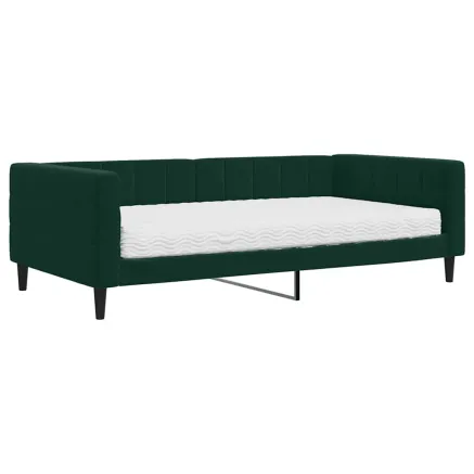 Lit de jour avec matelas vert foncé 100x200 cm velours 2