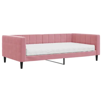 Lit de jour avec matelas rose 100x200 cm velours 2