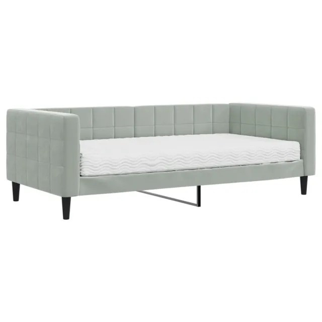 Lit de jour avec matelas gris clair 90x190 cm velours