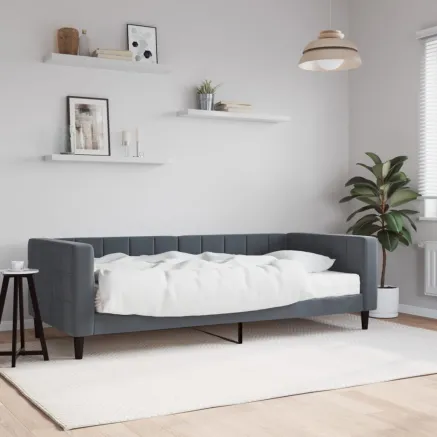 Lit de jour avec matelas gris foncé 90x190 cm velours