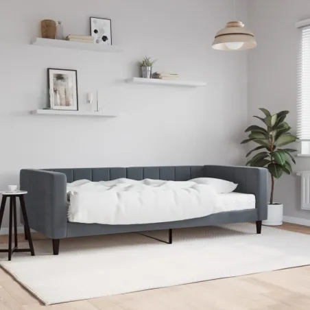 Lit de jour avec matelas gris foncé 90x190 cm velours