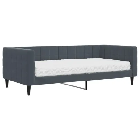 Lit de jour avec matelas gris foncé 90x190 cm velours