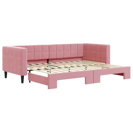 Lit de jour avec gigogne sans matelas rose 80x200 cm 2