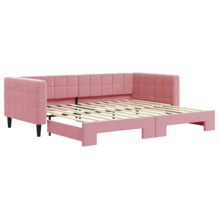 Lit de jour avec gigogne sans matelas rose 90x200 cm 2