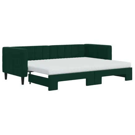 Lit de jour avec gigogne et matelas vert foncé 80x200cm velours 2