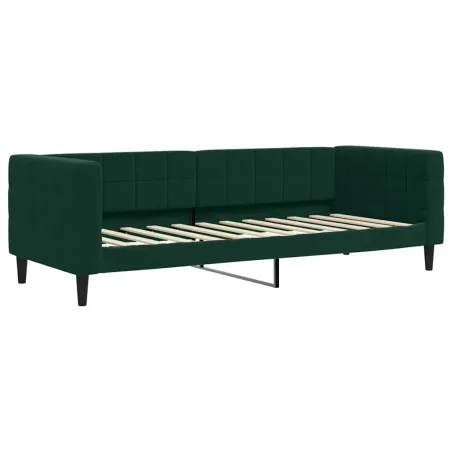 Lit de jour avec gigogne et matelas vert foncé 80x200cm velours