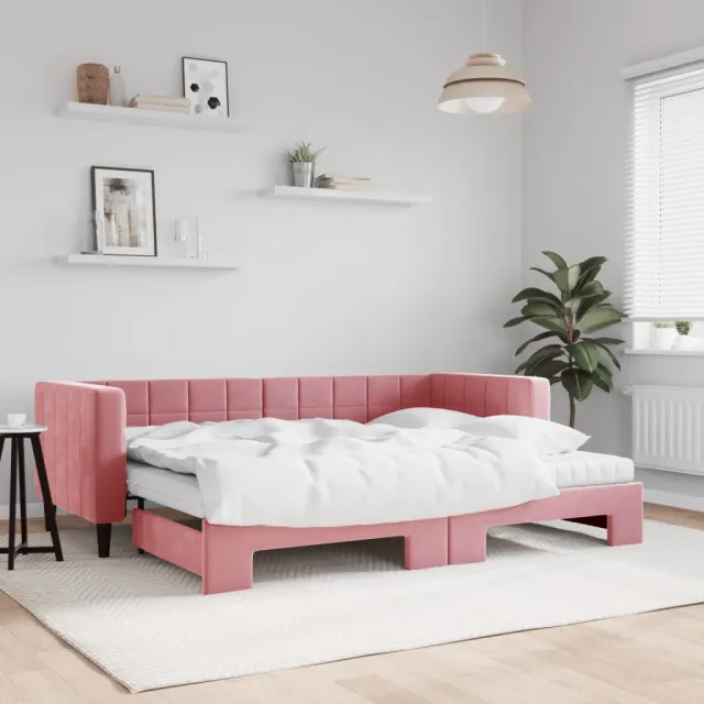 Lit de jour avec lit gigogne et matelas rose 80x200 cm velours