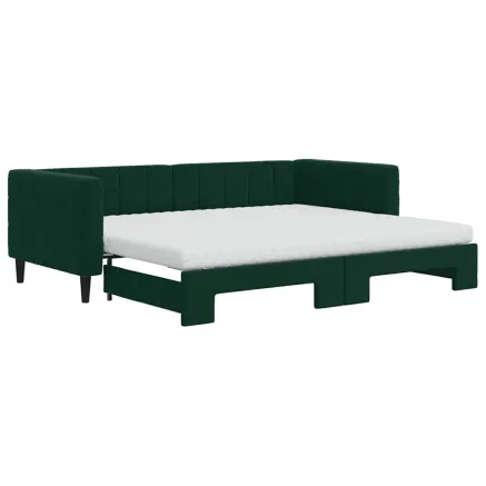Lit de jour avec gigogne et matelas vert foncé 90x200cm velours 2