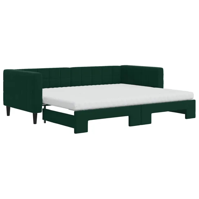 Lit de jour avec gigogne et matelas vert foncé 90x200cm velours