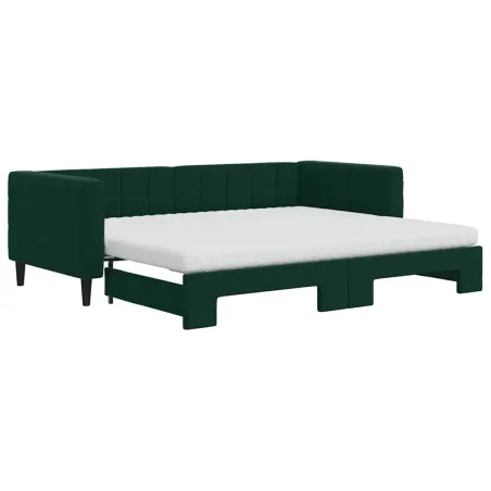 Lit de jour avec gigogne et matelas vert foncé 90x200cm velours