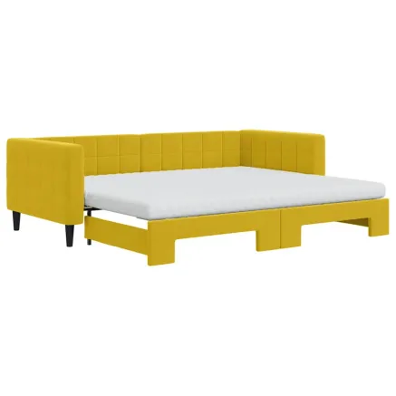 Lit de jour avec gigogne et matelas jaune 90x200 cm velours 2