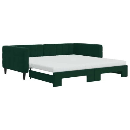 Lit de jour et gigogne et matelas vert foncé 100x200 cm velours 2