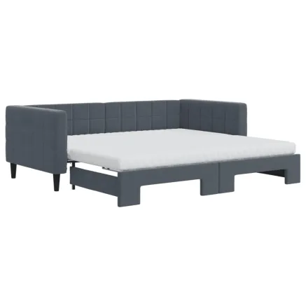 Lit de jour avec gigogne et matelas gris foncé 90x190cm velours 2