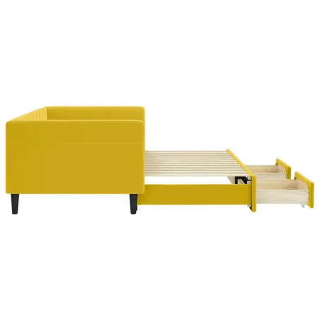 Lit de jour avec gigogne et tiroirs jaune 90x200 cm velours