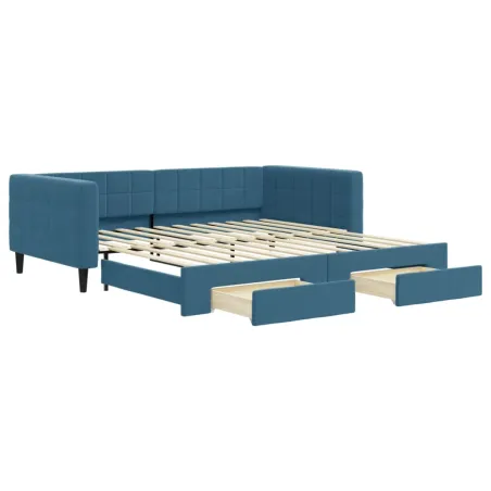 Lit de jour avec gigogne et tiroirs sans matelas bleu 100x200cm