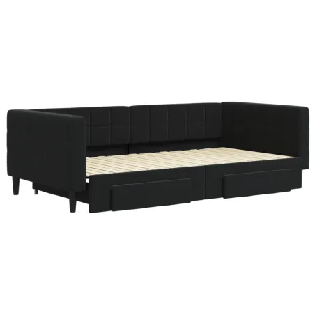 Lit de jour avec gigogne et tiroirs sans matelas noir 100x200cm