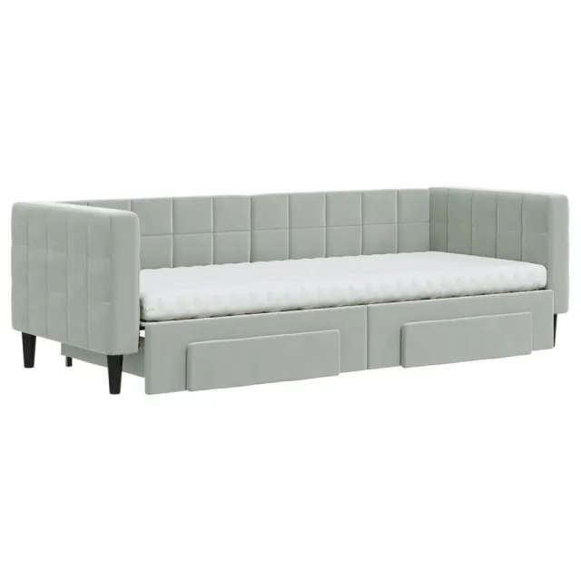 Lit de jour avec gigogne et tiroirs gris clair 80x200cm velours