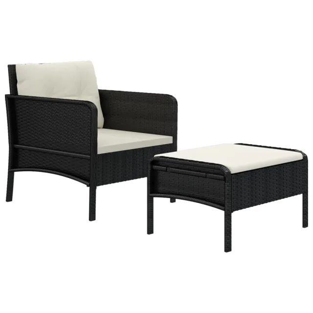 Salon de jardin 2 pcs avec coussins Noir Résine tressée