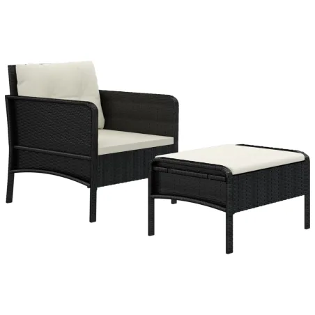 Salon de jardin 2 pcs avec coussins Noir Résine tressée