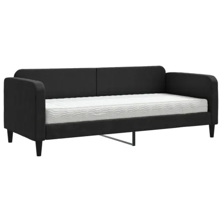 Lit de jour avec matelas noir 80x200 cm tissu 2